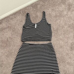 RVCA Black and White Striped Skirt Set
